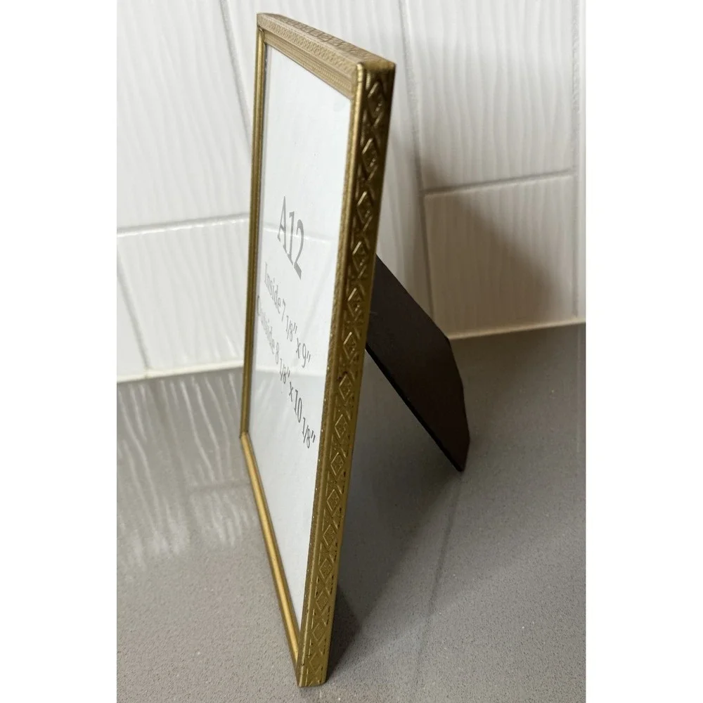 Vintage MCM Art Deco Brass Metal Picture Frame Gold Tone 8 x 10 w/ Glass GUC